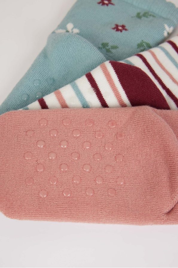 Non-Slip Sole 3-Pack Cotton Long Socks for Baby Girls