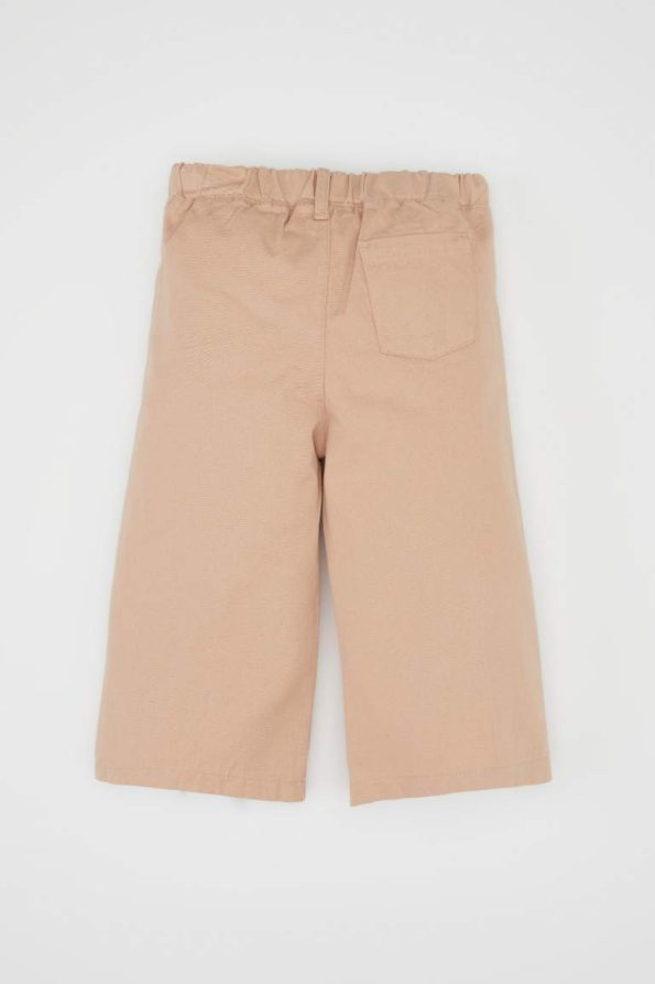 Girls' Stretch Waistband Pocket Beige Gabardine Trousers