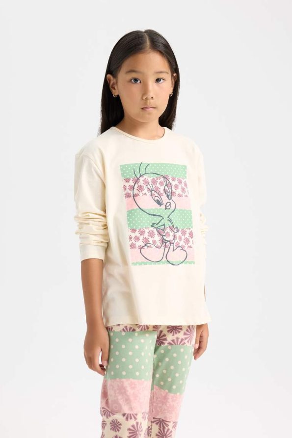 Girls' Looney Tunes Long Sleeve Pajama Set with Elastic Waist Pants