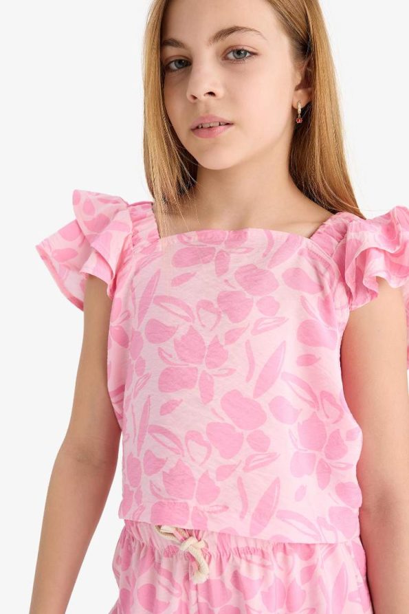 Girls' Printed Short Sleeve Blouse