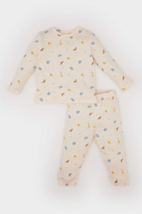 Boys' Safari Print Pajama Set with Long Sleeve Top and Elastic Waist Pants