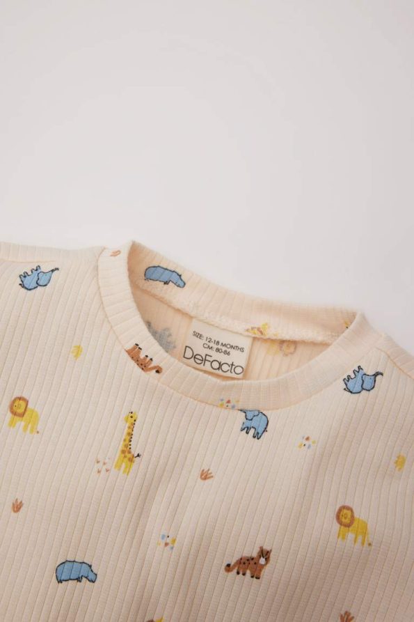 Boys' Safari Print Pajama Set with Long Sleeve Top and Elastic Waist Pants