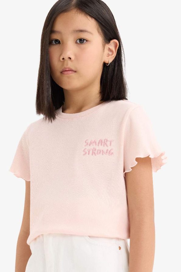 Girls' Slim Fit Printed Short Sleeve T-Shirt