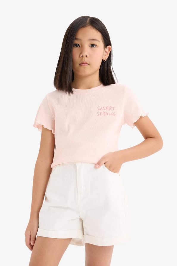 Girls' Slim Fit Printed Short Sleeve T-Shirt