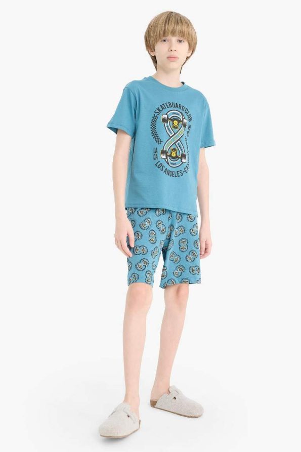 Boys' Printed Short Sleeve Pajama Set with Patterned Shorts