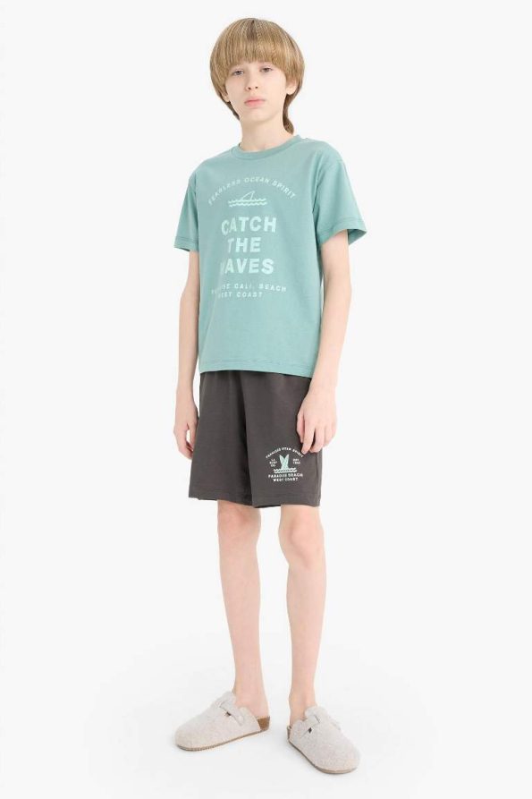 Boys' Printed Short Sleeve Pajama Set with Elastic Waist Shorts