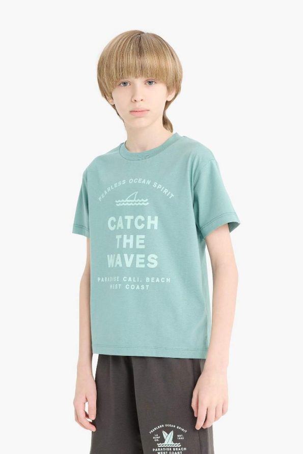 Boys' Printed Short Sleeve Pajama Set with Elastic Waist Shorts