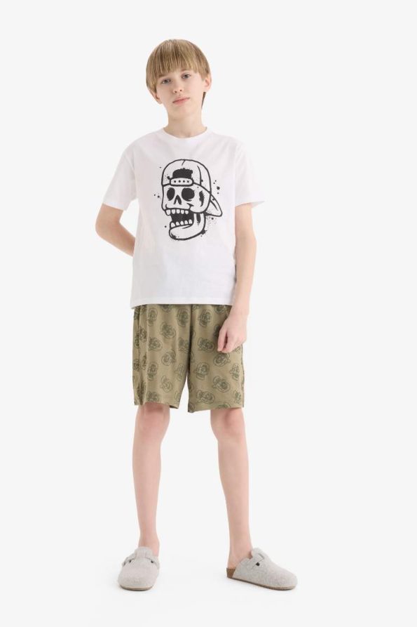Boys' Printed Short Sleeve Pajama Set with Elastic Waist Shorts