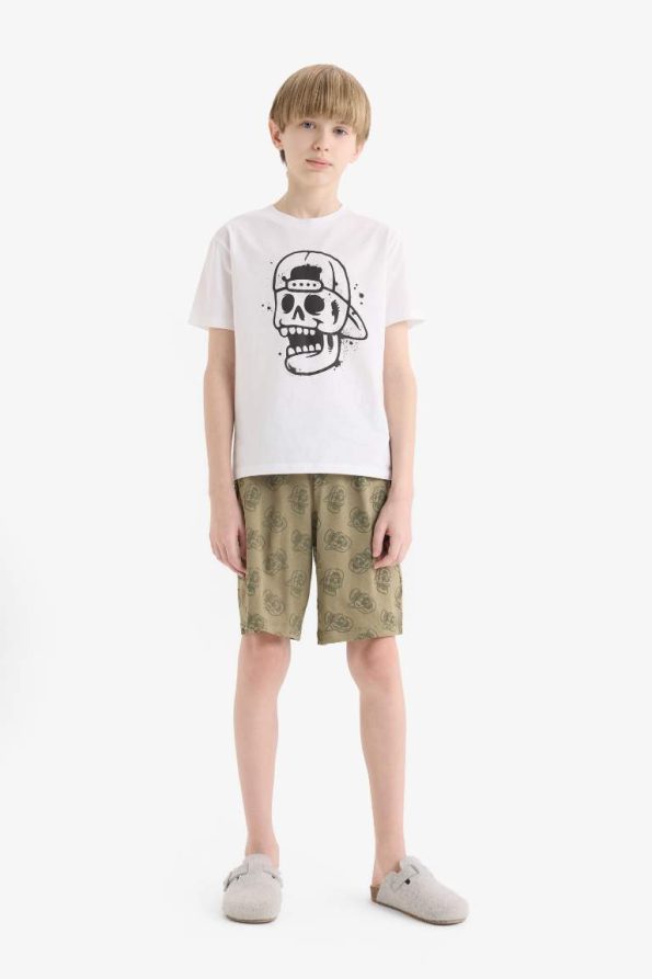 Boys' Printed Short Sleeve Pajama Set with Elastic Waist Shorts