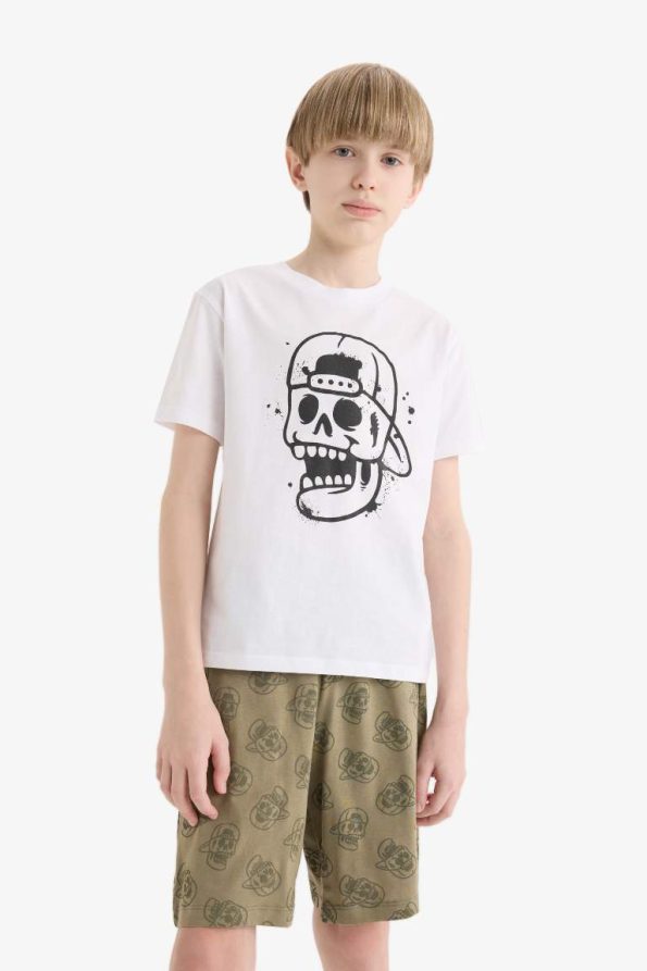 Boys' Printed Short Sleeve Pajama Set with Elastic Waist Shorts