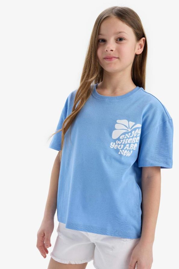 Girls' Relax Fit Crew Neck Short Sleeve T-Shirt with Back Print
