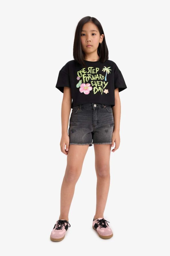 Girls' Crop Printed Short Sleeve T-Shirt