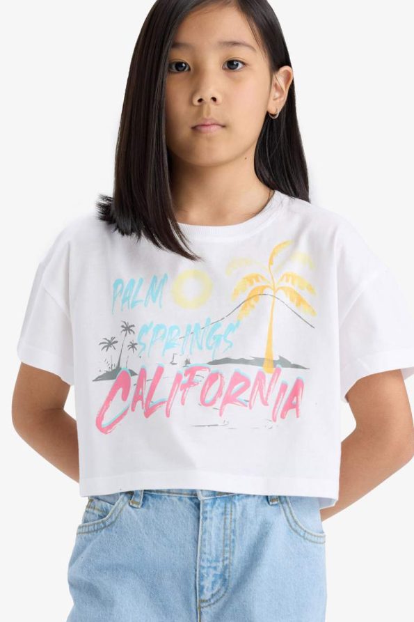 Girls' Short Sleeve Printed Crop T-Shirt