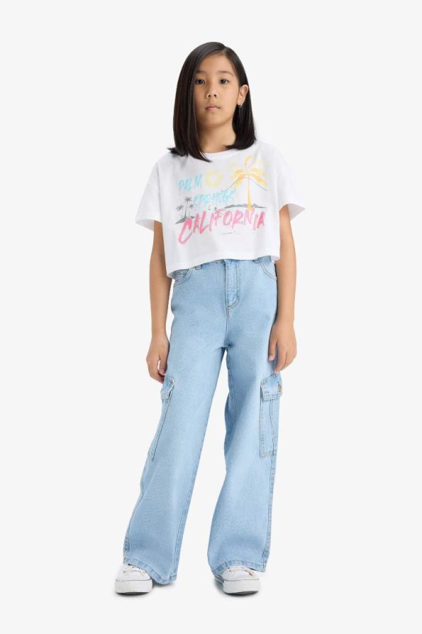 Girls' Short Sleeve Printed Crop T-Shirt