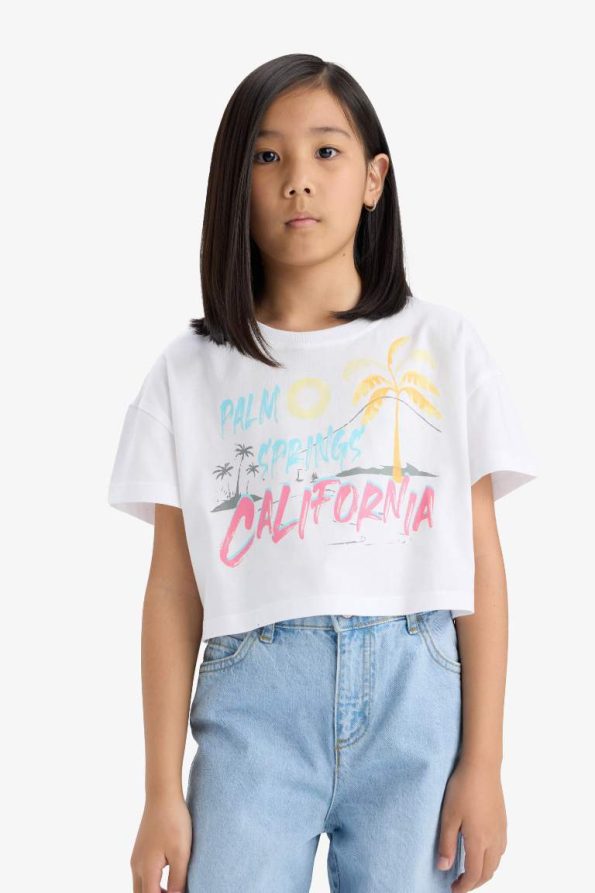 Girls' Short Sleeve Printed Crop T-Shirt