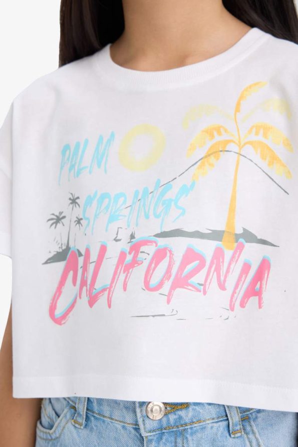 Girls' Short Sleeve Printed Crop T-Shirt