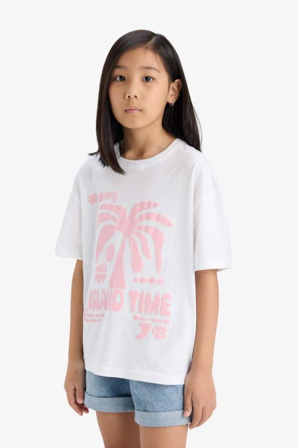 Girls' Oversized Wide Fit Printed Short Sleeve T-Shirt