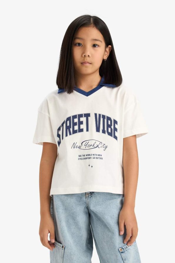 Girls' Boxy Fit Printed Polo Short Sleeve T-Shirt
