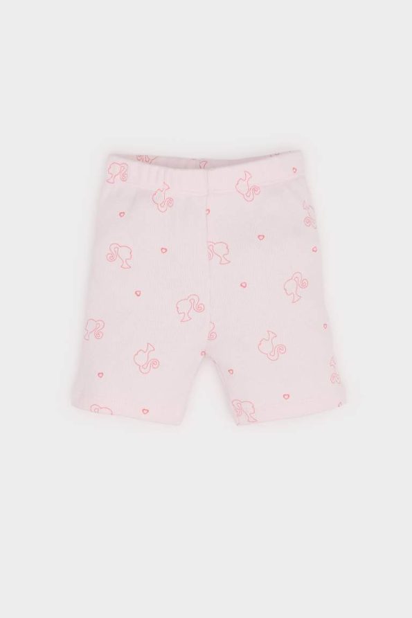 Girls' Barbie Pajama Set Short Sleeve Ribbed Top with Elastic Waist Shorts