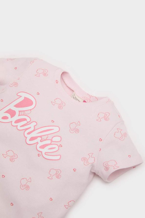 Girls' Barbie Pajama Set Short Sleeve Ribbed Top with Elastic Waist Shorts