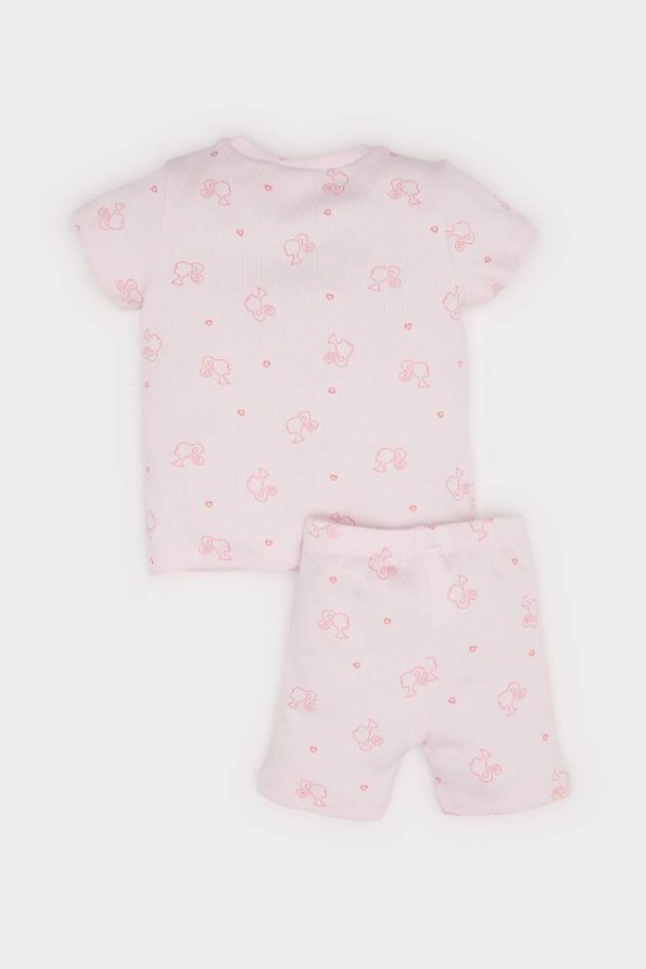 Girls' Barbie Pajama Set Short Sleeve Ribbed Top with Elastic Waist Shorts