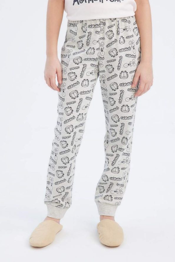 Girls' Garfield Pajama Set Short Sleeve Top Elastic Waist Long Bottom