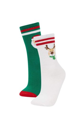 Girls' Christmas-Themed 2-Pack Cotton Long Socks