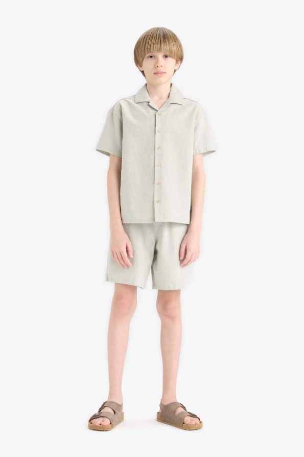 Boys' Oversized Loose Fit Polo Collar Muslin Short Sleeve Shirt