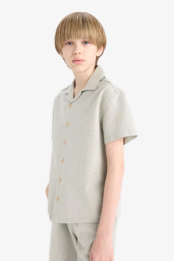 Boys' Oversized Loose Fit Polo Collar Muslin Short Sleeve Shirt