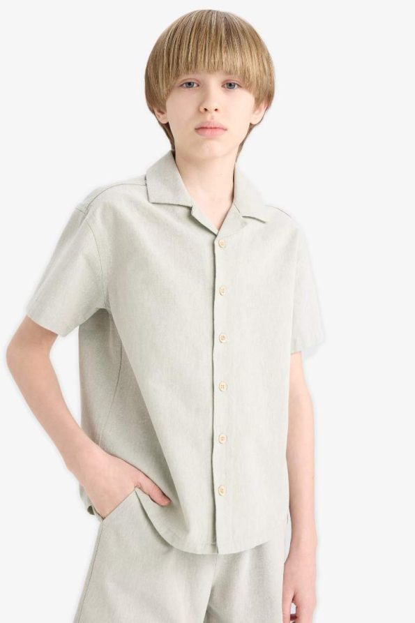 Boys' Oversized Loose Fit Polo Collar Muslin Short Sleeve Shirt