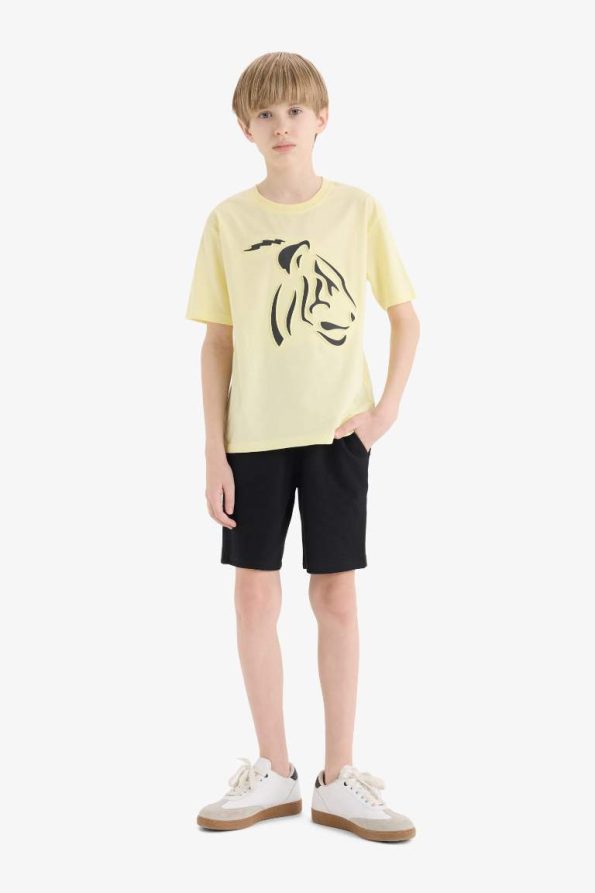 Boys' Two-Piece Set Printed Short Sleeve T-Shirt with Elastic Waist Shorts