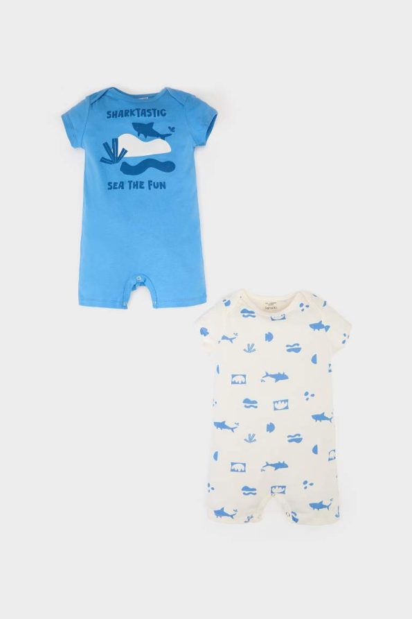 Baby Boy Newborn Printed Cotton Short Sleeve Romper Set