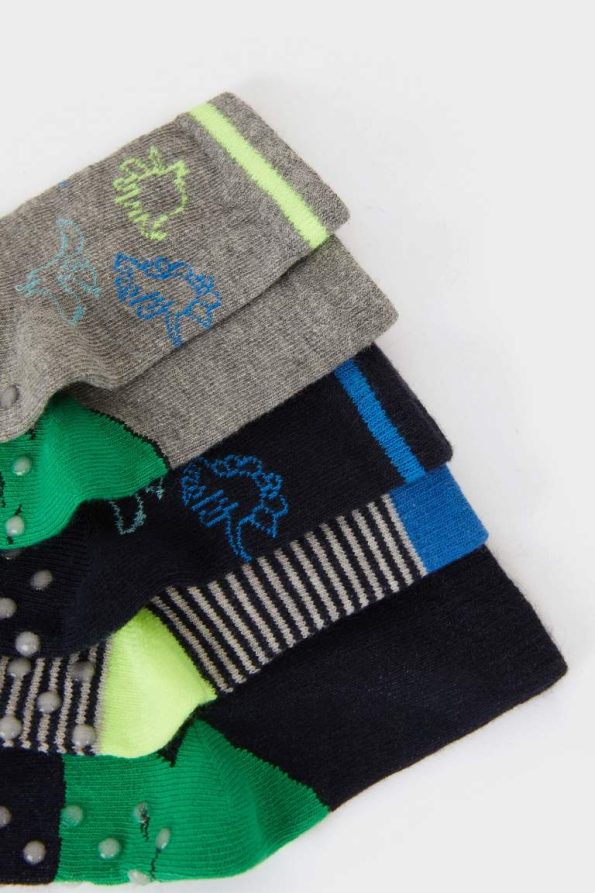 Boys' Non-Slip Cotton Long Socks - Set of 5