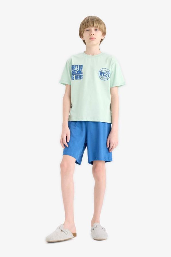 Boys' Printed Short Sleeve Pajama Set with Elastic Waist Shorts