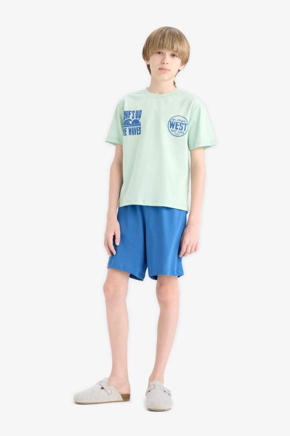 Boys' Printed Short Sleeve Pajama Set with Elastic Waist Shorts
