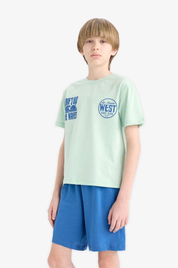 Boys' Printed Short Sleeve Pajama Set with Elastic Waist Shorts