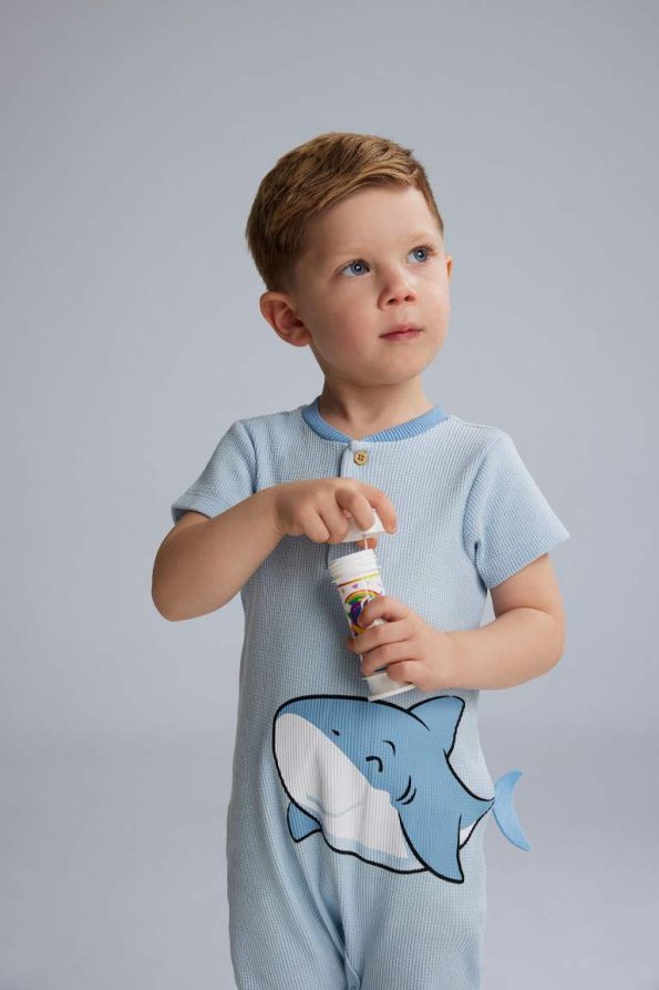 Baby Boy Newborn Shark Print Short Sleeve Waffle Romper