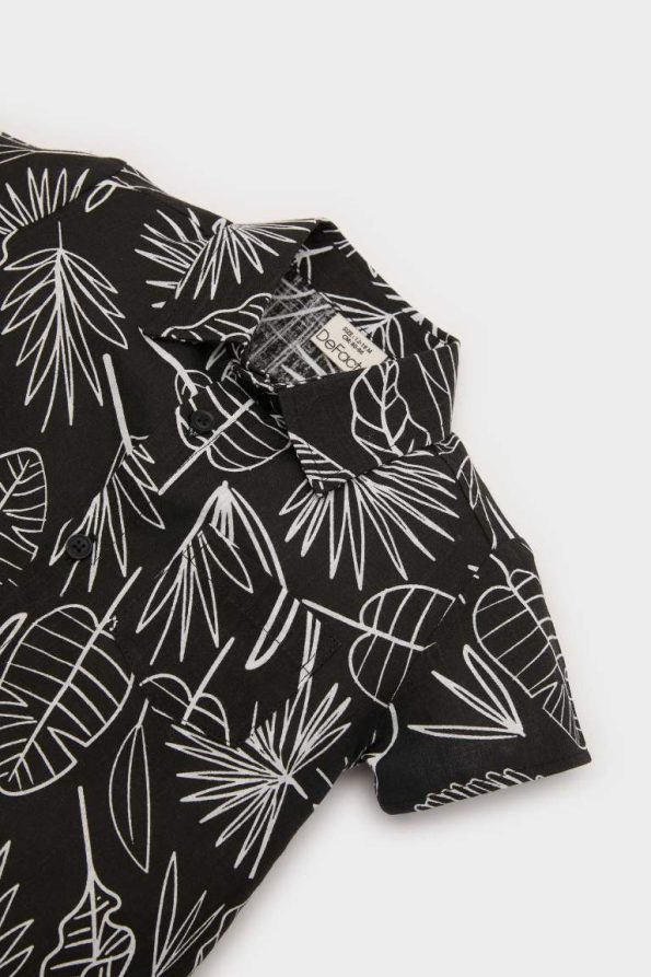 Boys' 2-Piece Set with Patterned Flannel Short Sleeve Shirt and Elastic Waist Shorts