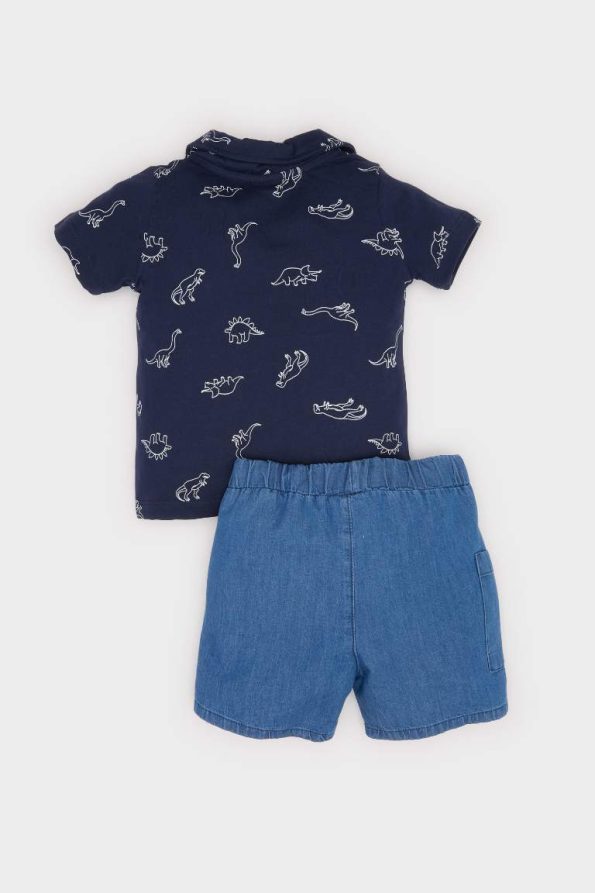 Boys' Dino Print Two-Piece Set with Elastic Waist Short Jeans