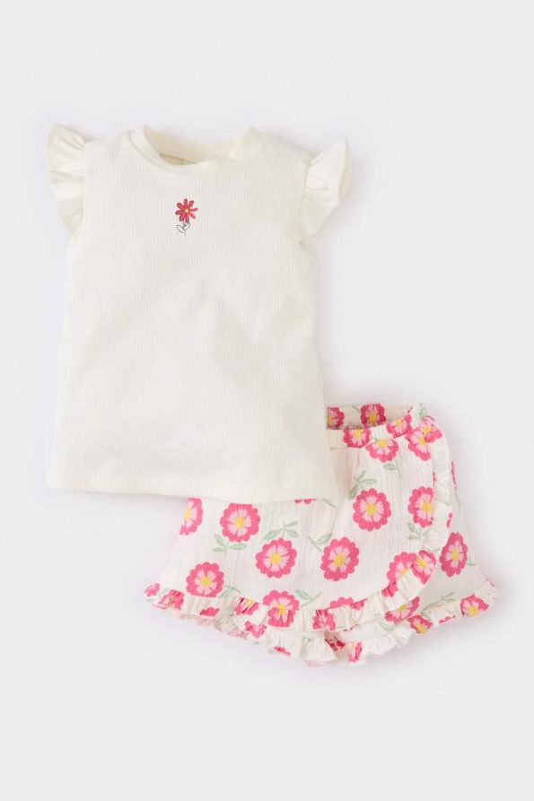 Girls' Baby 2-Piece Set Short Sleeve T-Shirt with Elastic Waist Floral Shorts