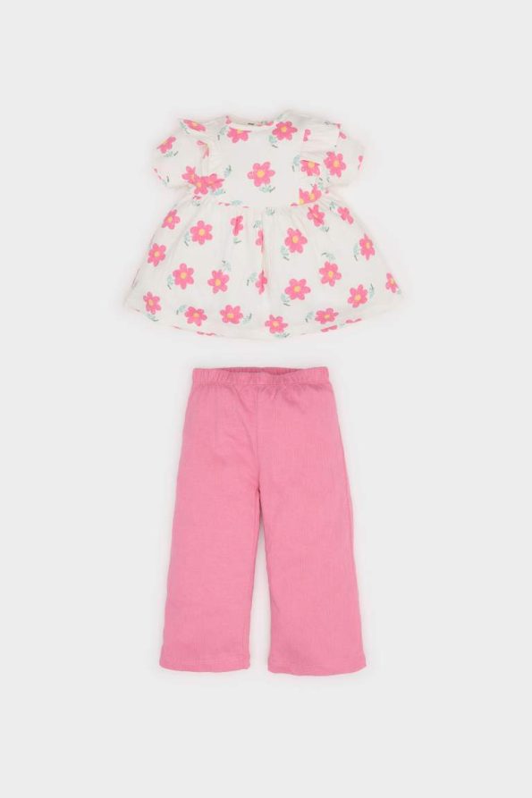 Girls' Baby 2-Piece Floral Short Sleeve Top and Elastic Waist Pants Set