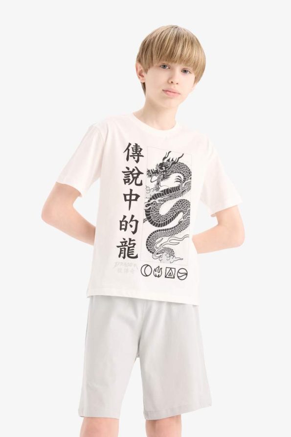 Boys' 2-Piece Set with Printed Short Sleeve T-Shirt and Elastic Waist Shorts