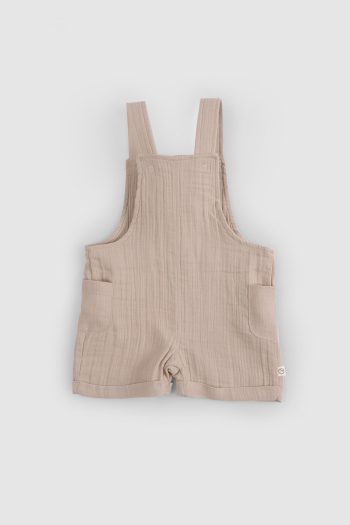 Organic Cotton Muslin Baby Beige Short Overalls