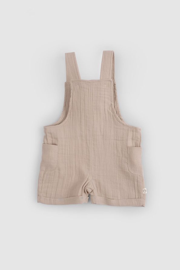 Organic Cotton Muslin Baby Beige Short Overalls