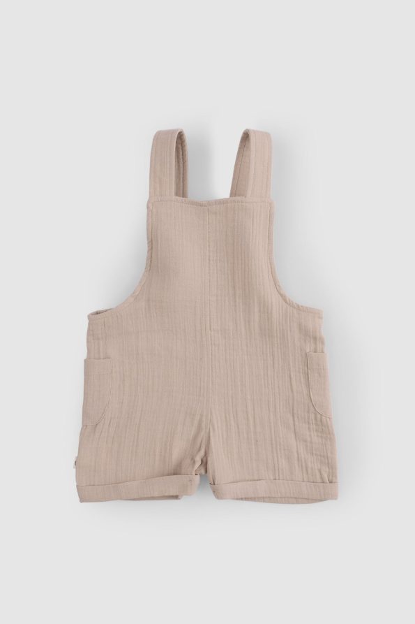 Organic Cotton Muslin Baby Beige Short Overalls
