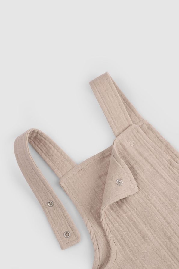 Organic Cotton Muslin Baby Beige Short Overalls