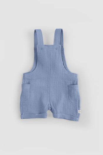 Organic Cotton Muslin Baby Blue Short Overalls