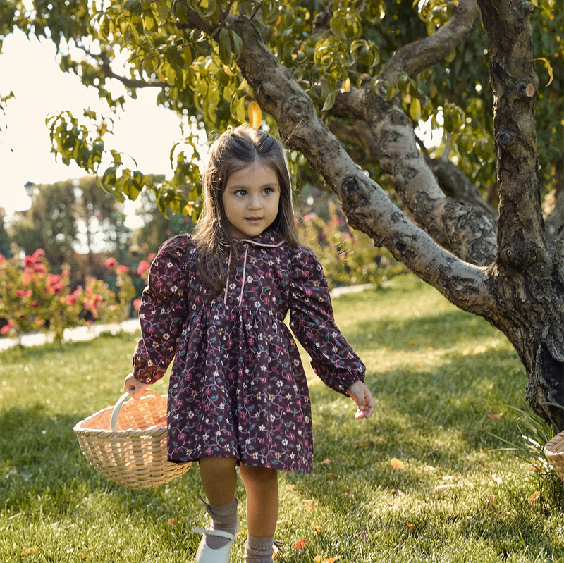 UntitledCapture7067.png Floral Velvet Trimmed Burgundy Cotton Dress