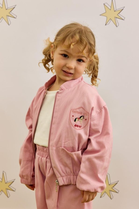 Embroidered Bomber Jacket Pink