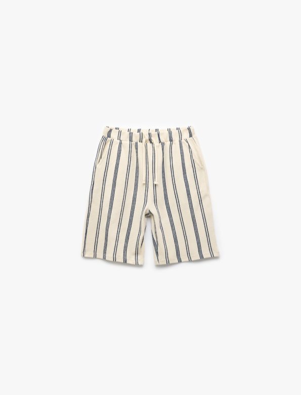Boys' Cotton Striped Shorts with Drawstring and Pocket Details